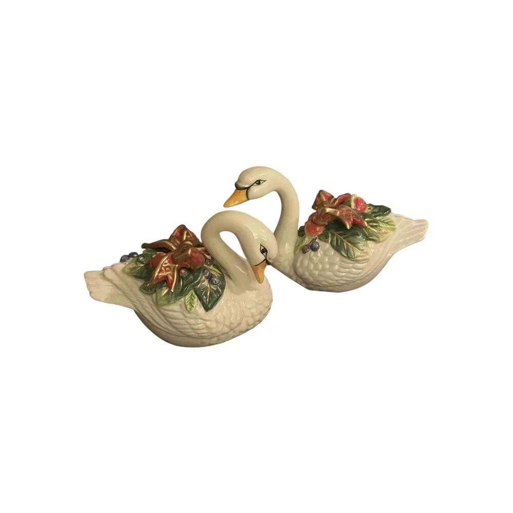Vintage Y2K Fitz and Floyd Holiday Swan Christmas Salt and Pepper Shakers